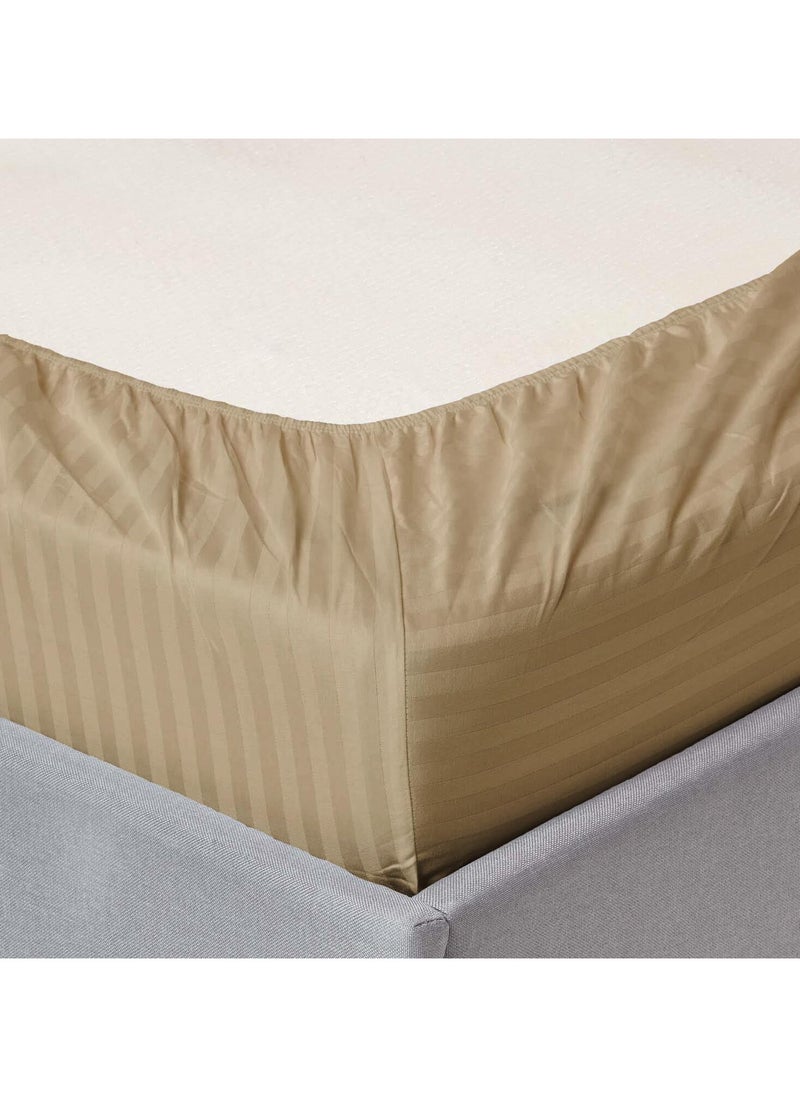 Cotton tc300 Fitted Bed Sheets +  Pillow Covers, King/Queen/Double/Single Sizes, Color Striped Beige