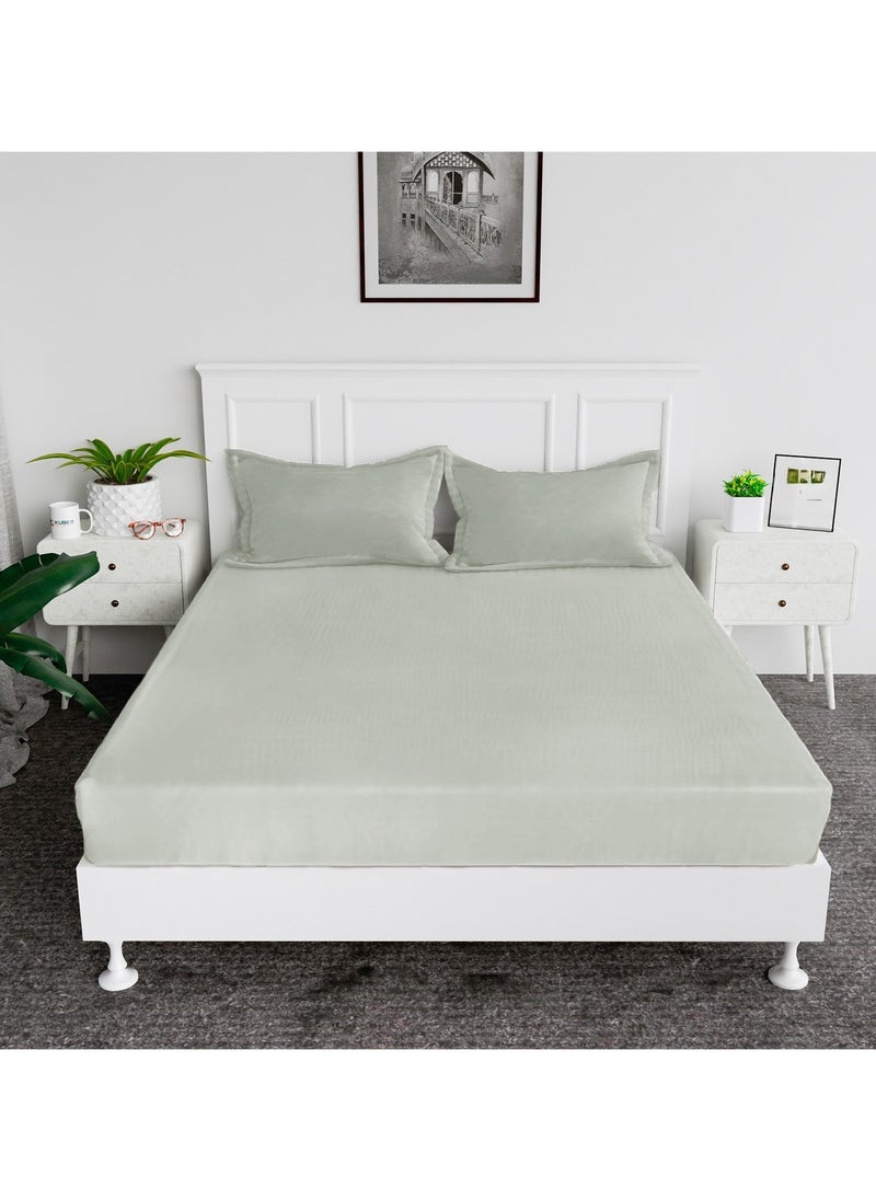 Cotton tc300 Fitted Bed Sheets +  Pillow Covers, King/Queen/Double/Single Sizes, Color Pearl