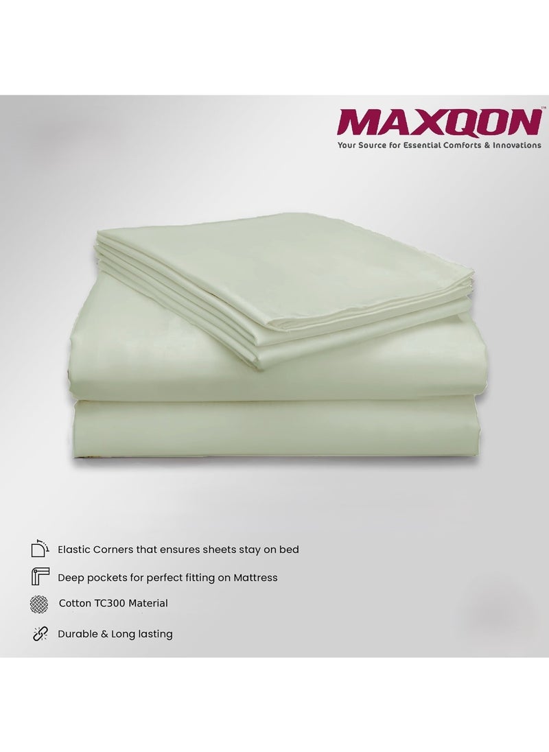 Cotton tc300 Fitted Bed Sheets +  Pillow Covers, King/Queen/Double/Single Sizes, Color Pearl