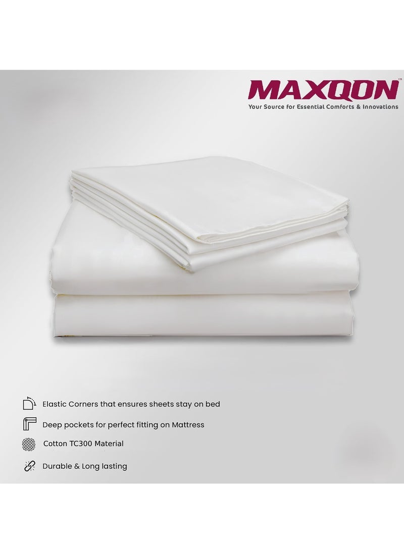 Cotton tc300 Fitted Bed Sheets +  Pillow Covers, King/Queen/Double/Single Sizes, Color White