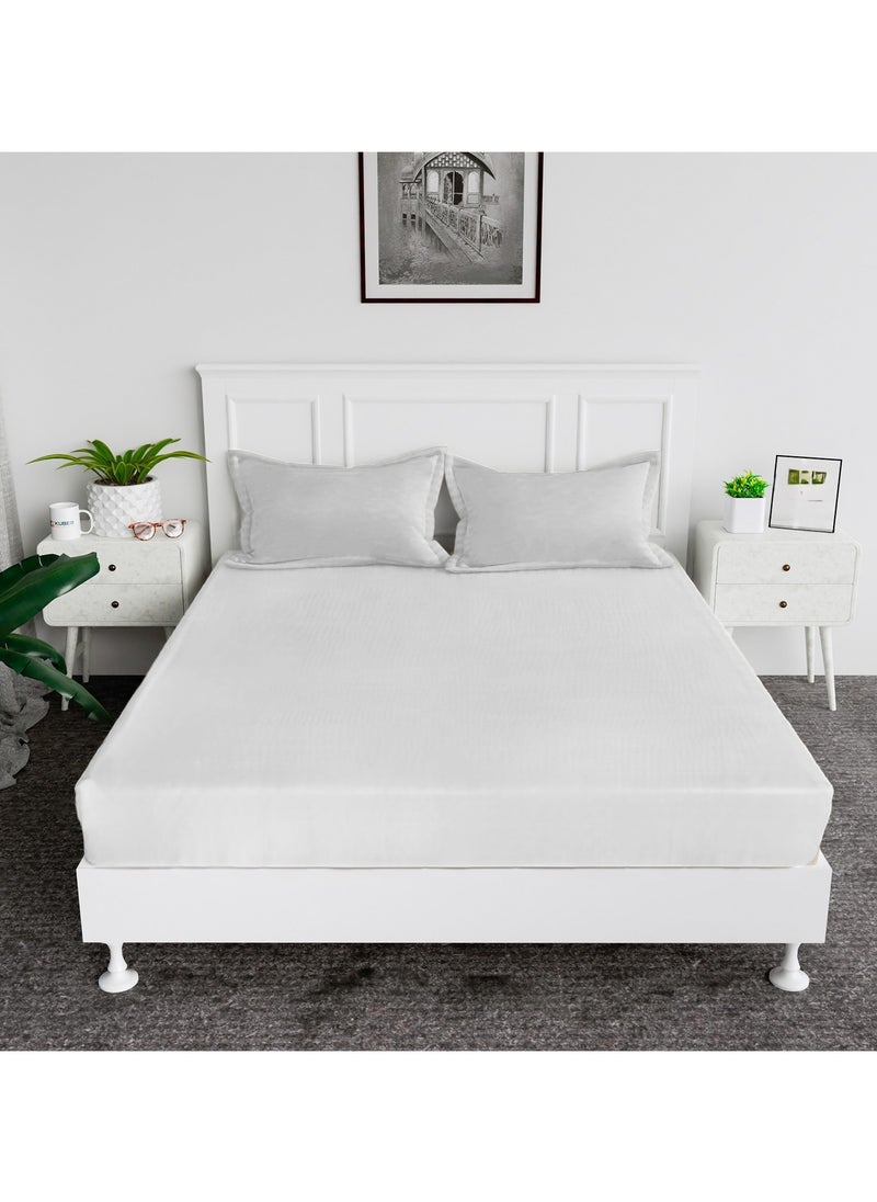 Cotton tc300 Fitted Bed Sheets +  Pillow Covers, King/Queen/Double/Single Sizes, Color White