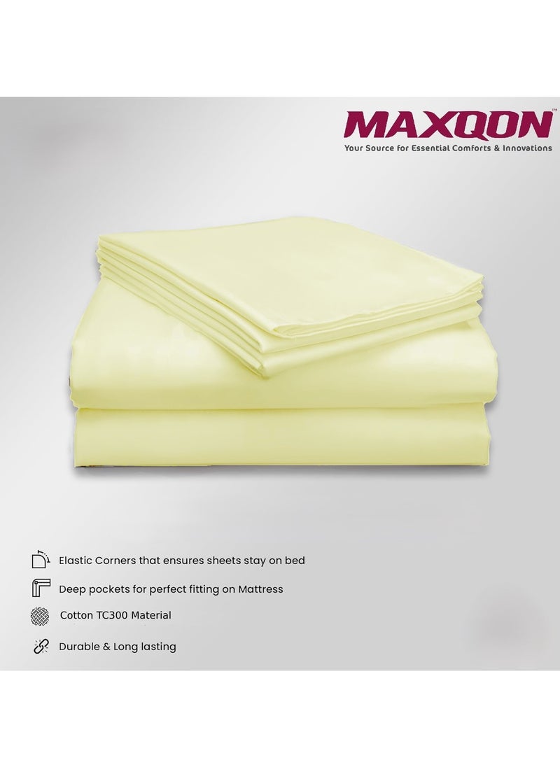 Cotton tc300 Fitted Bed Sheets +  Pillow Covers, King/Queen/Double/Single Sizes, Color Cream