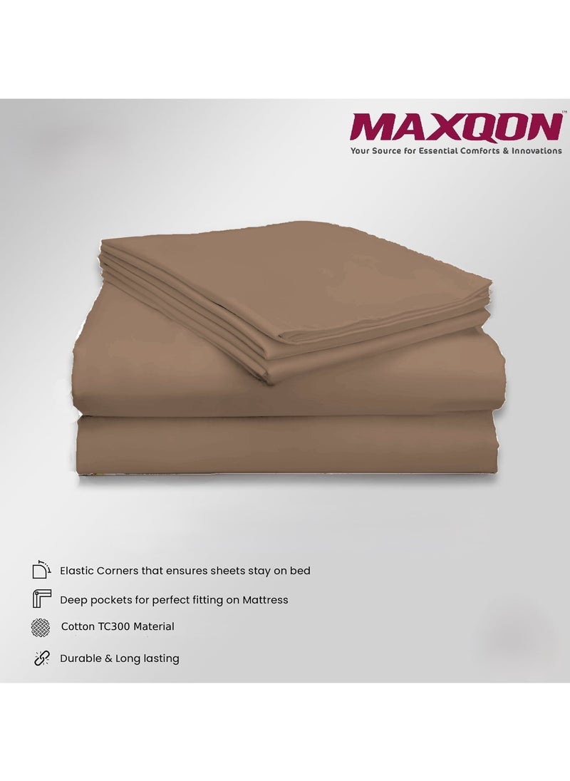 Cotton tc300 Fitted Bed Sheets +  Pillow Covers, King/Queen/Double/Single Sizes, Color Beige