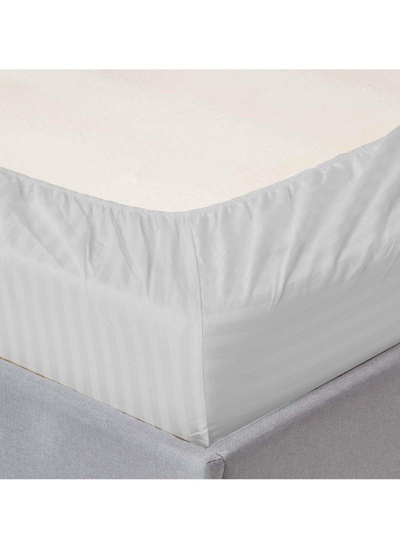 Cotton tc300 Fitted Bed Sheets +  Pillow Covers, King/Queen/Double/Single Sizes, Color Striped White