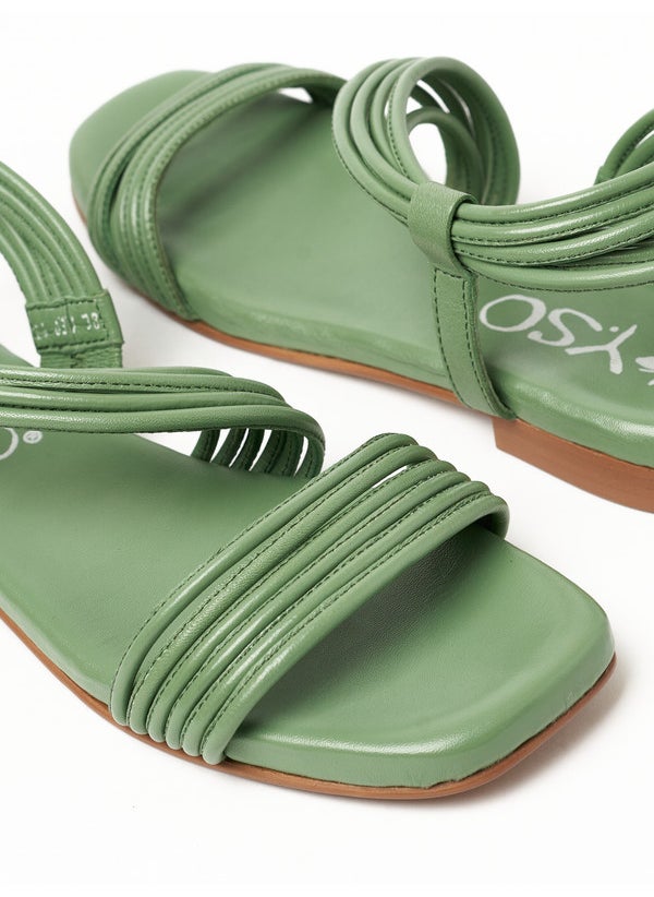 Y.SO Ladies Flat Sandals With Back Strap Green | Made In India