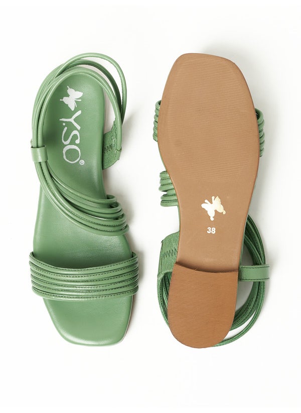 Y.SO Ladies Flat Sandals With Back Strap Green | Made In India