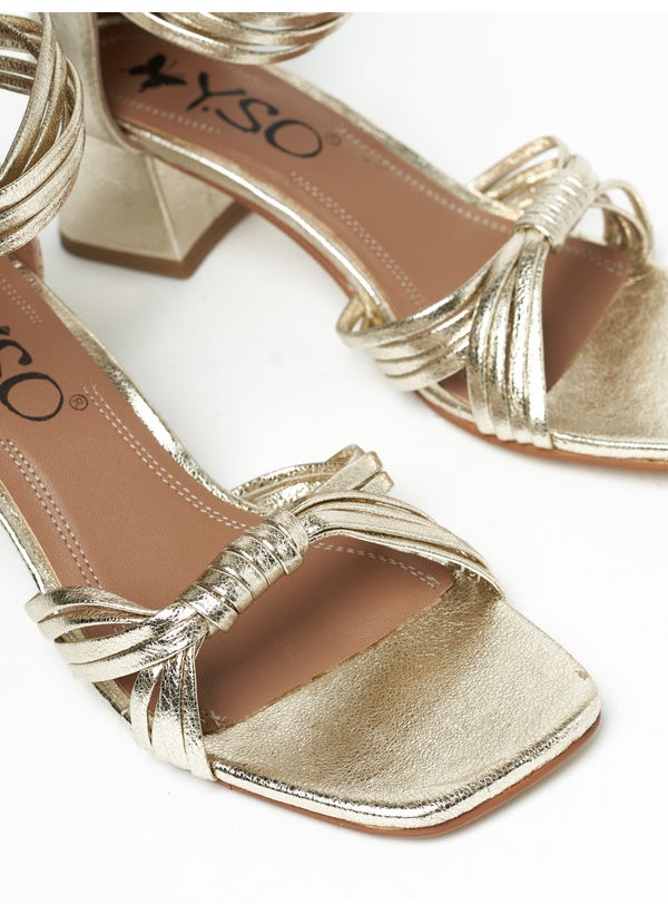 Y.SO Ladies Mid Heel Sandals Gold | Made In India