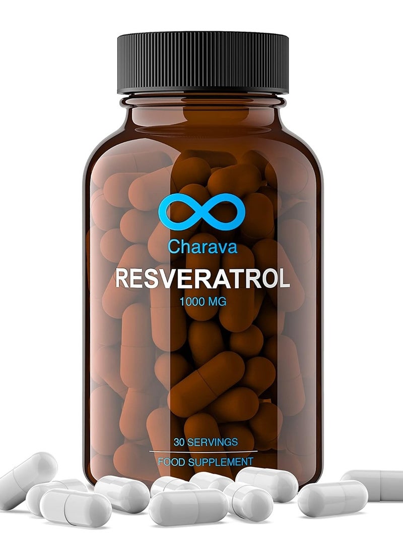 Charava Resveratrol 1000mg | Antioxidant & Polyphenol Supplement | 30 Capsules | UK Based | 3rd Party Tested