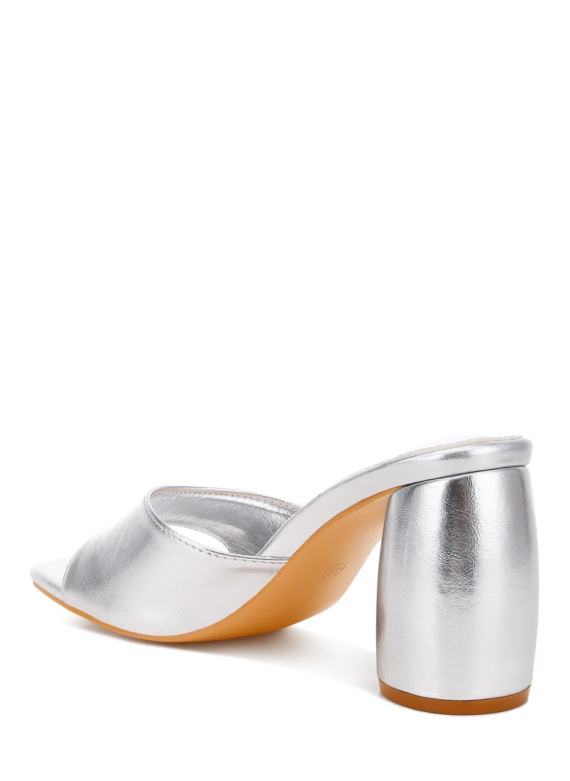 Metallic Faux Leather Slip On Sandals in Silver