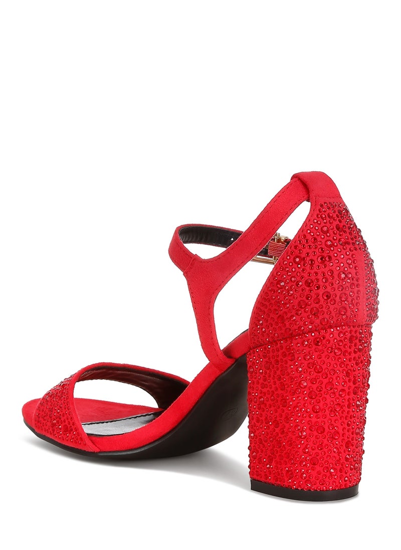 Rhinestones Embellished Sandals in Red