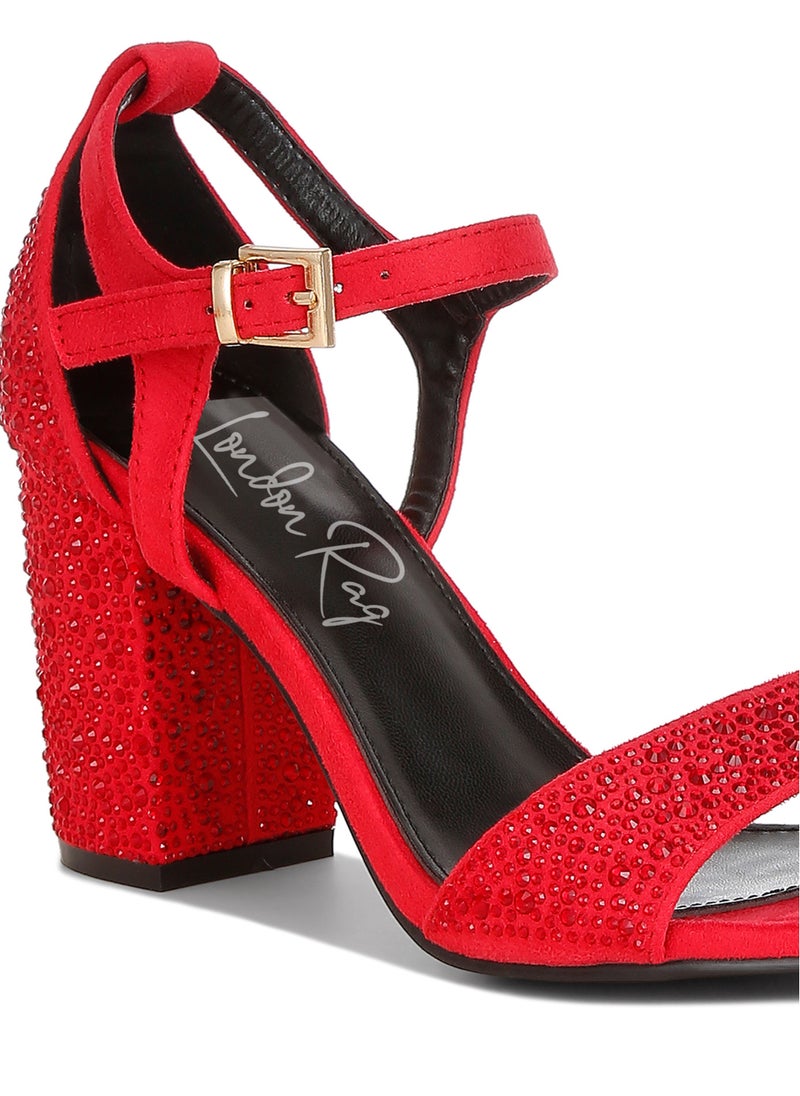 Rhinestones Embellished Sandals in Red