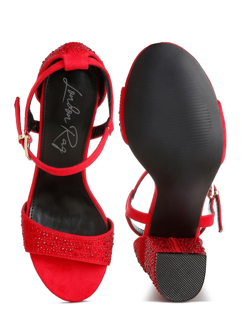 Rhinestones Embellished Sandals in Red