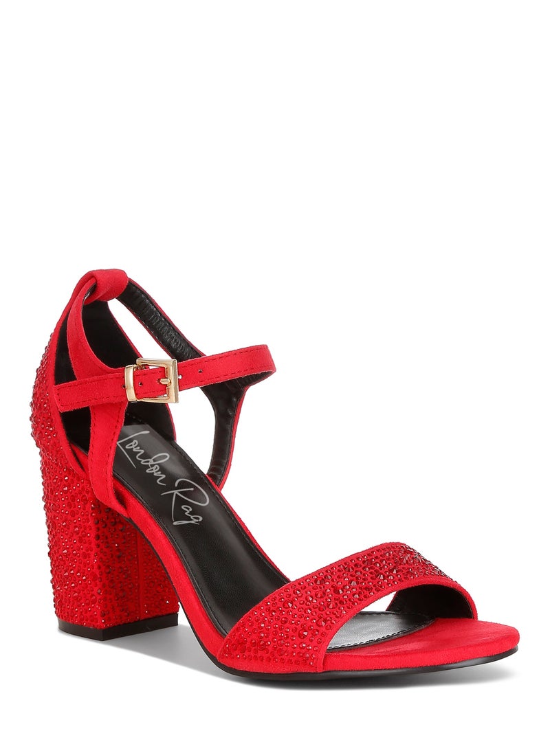 Rhinestones Embellished Sandals in Red