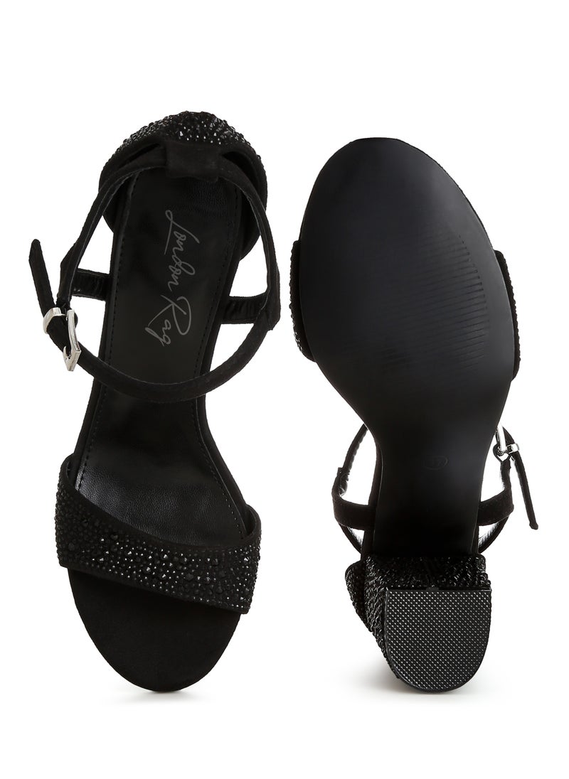 Rhinestones Embellished Sandals in Black