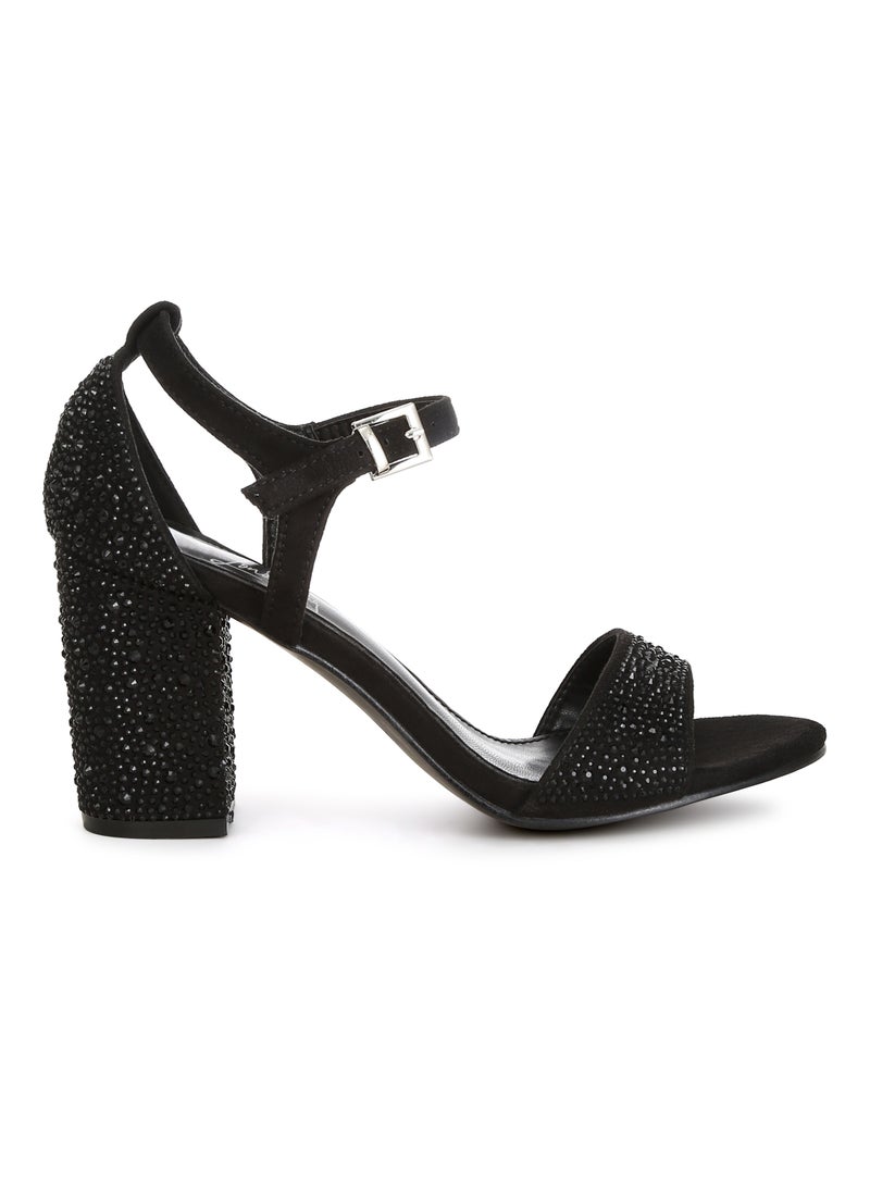 Rhinestones Embellished Sandals in Black