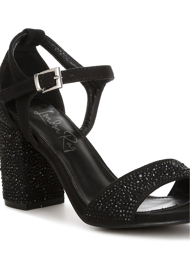 Rhinestones Embellished Sandals in Black