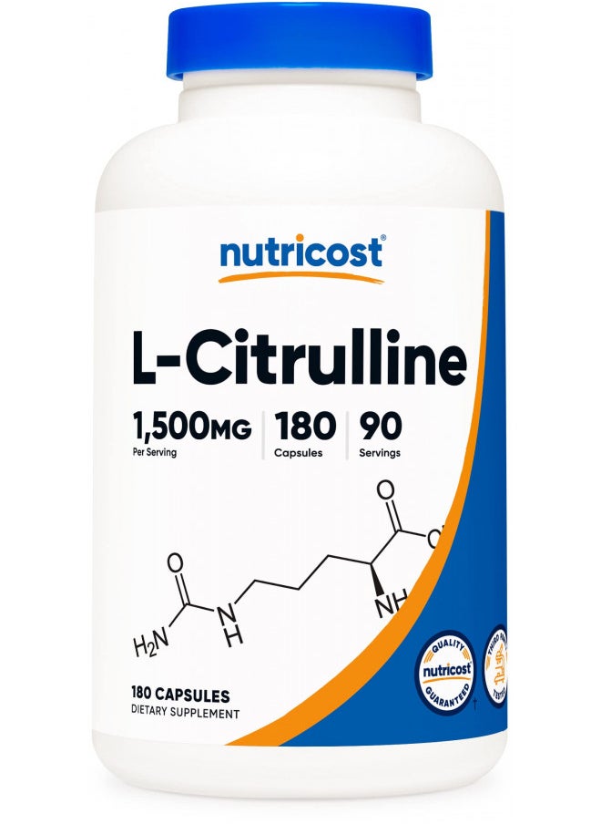 Nutricost L-Citrulline 750mg, 180 Capsules - 1500mg Per Serv, Gluten Free