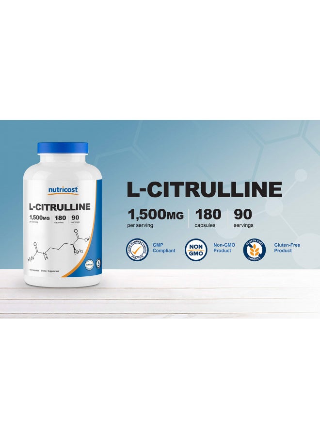 Nutricost L-Citrulline 750mg, 180 Capsules - 1500mg Per Serv, Gluten Free