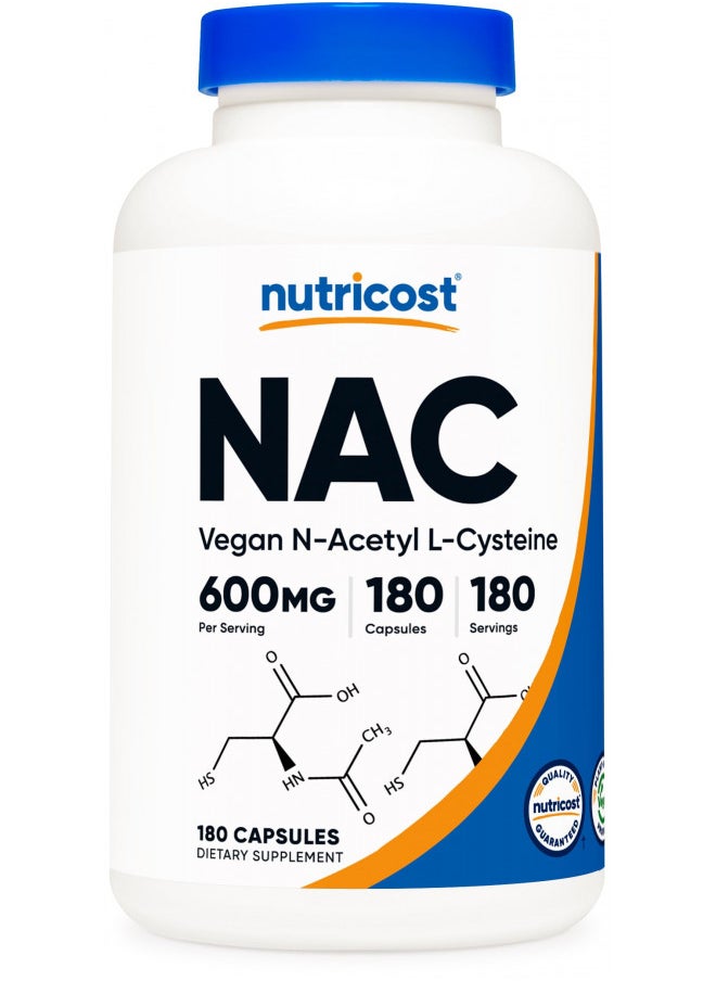 Nutricost N-Acetyl L-Cysteine (NAC) 600mg, 180 Capsules - Non-GMO, Gluten Free