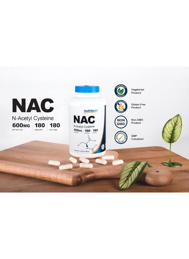 Nutricost N-Acetyl L-Cysteine (NAC) 600mg, 180 Capsules - Non-GMO, Gluten Free