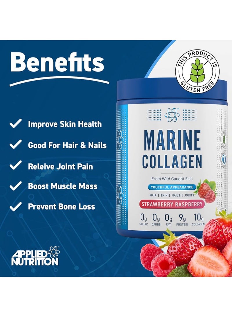 Marine Collagen Powder, Skin Hair Nails Strawberry & Raspberry 300g