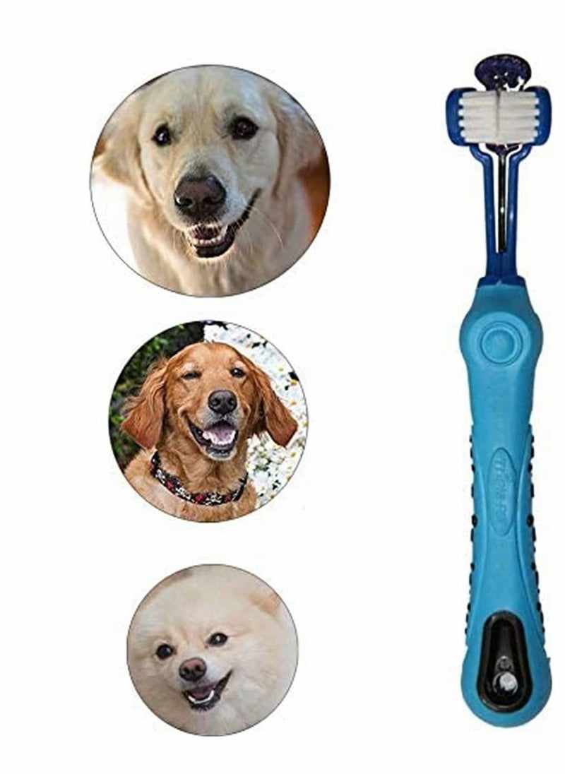 Pet Toothbrush, 2 Pack Three Sided Pet Toothbrush Dog Brush Remove Bad Breath Tartar Teeth Care Dog Cat Cleaning Mouth (Blue, Orange）