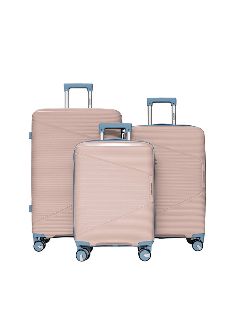 3 Piece Polypropelene Hardside Spinner Luggage Trolley Set 20/24/28 Inch Coral Pink