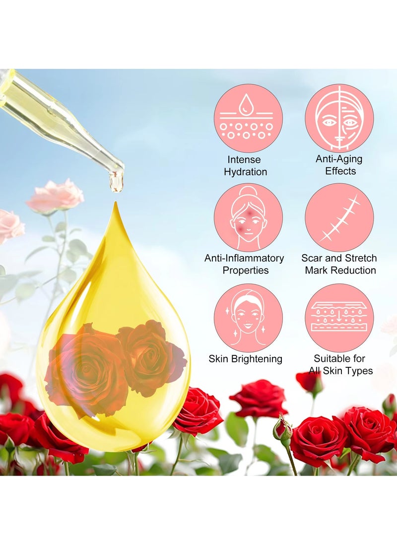 60ml Rose & Vitamin E Face & Body Oil 100% Natural Organic Rose Face Body Oil Reduce Fine Lines Lighten Skin Spots Antioxidant Reduce Scars & Stretch Marks Nourish Skin & Anti Aging