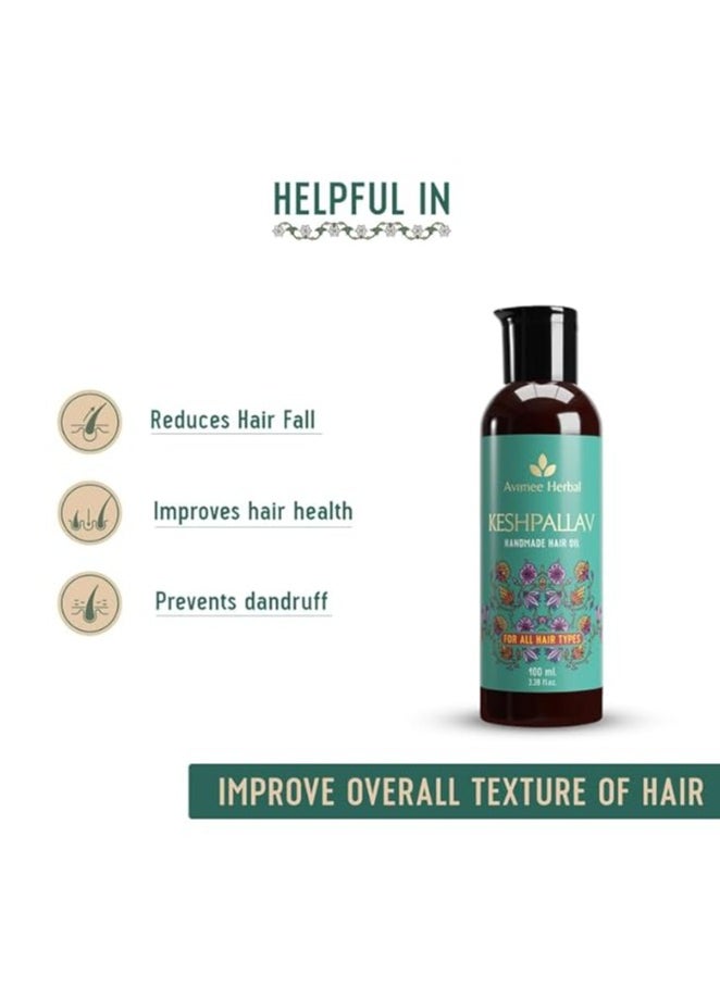 Avimee Herbal Keshpallav Hair Oil For Men & Women | Promotes Hair Growth & Reduces Hair Fall | With Rosemary, Castor, Amla, Coconut and Bhringraj Oil | Mineral Oil Free | 100 ml