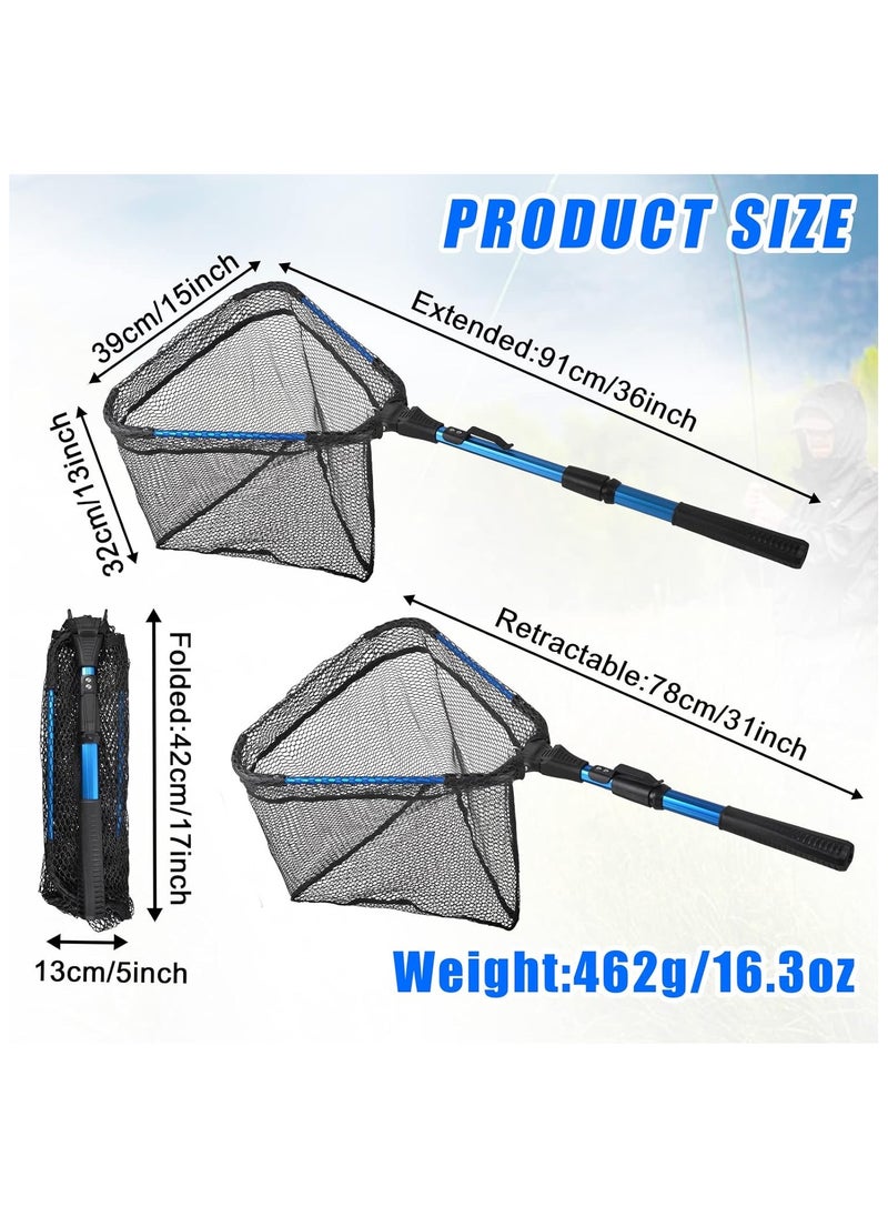 Folding Fishing Landing Net Telescopic Pole Handle Rubber Floating Fishing Net