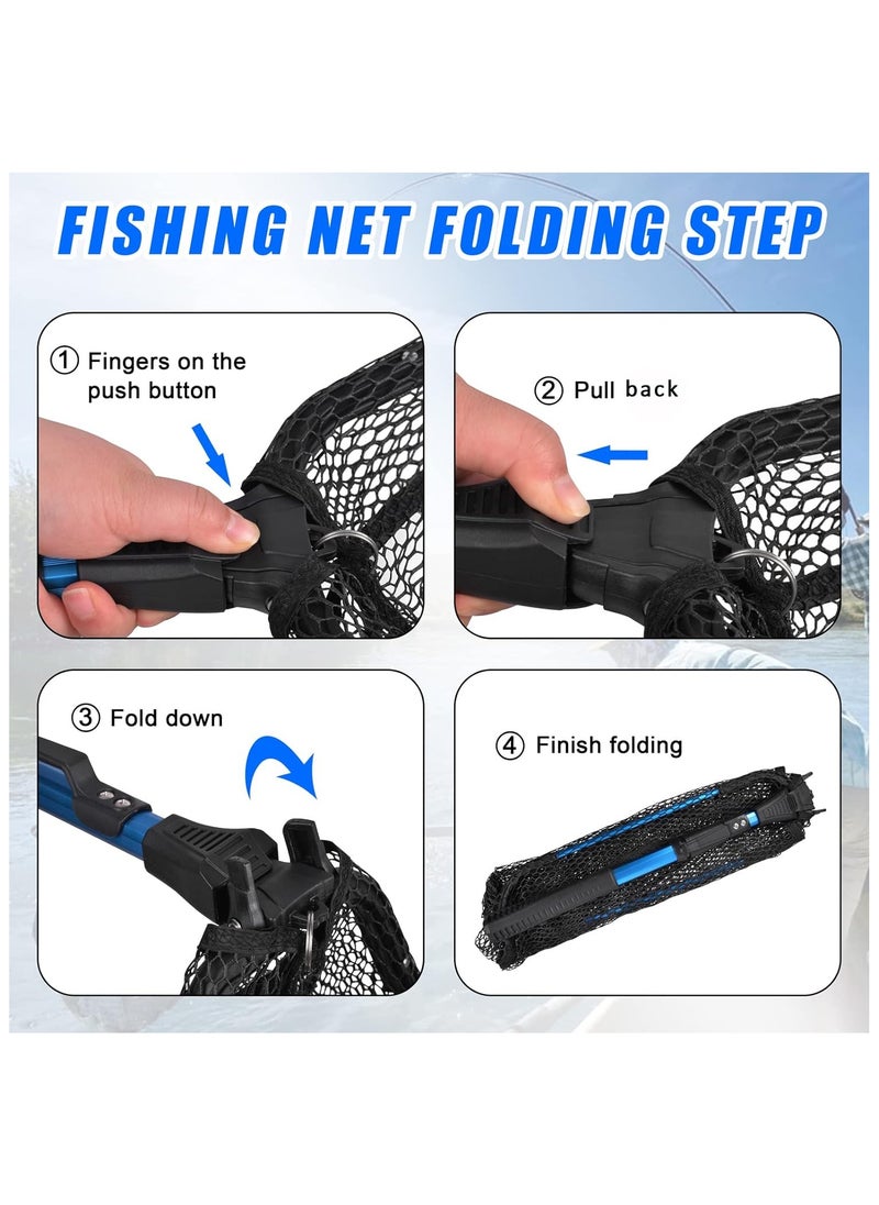 Folding Fishing Landing Net Telescopic Pole Handle Rubber Floating Fishing Net