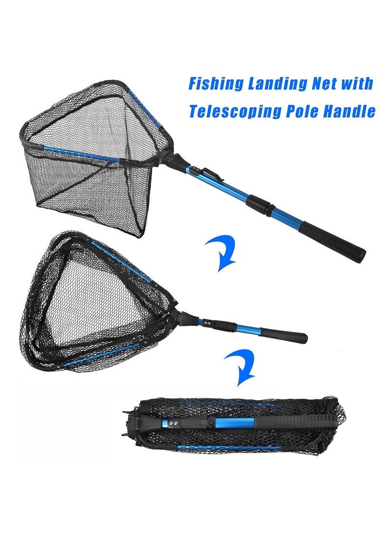 Folding Fishing Landing Net Telescopic Pole Handle Rubber Floating Fishing Net