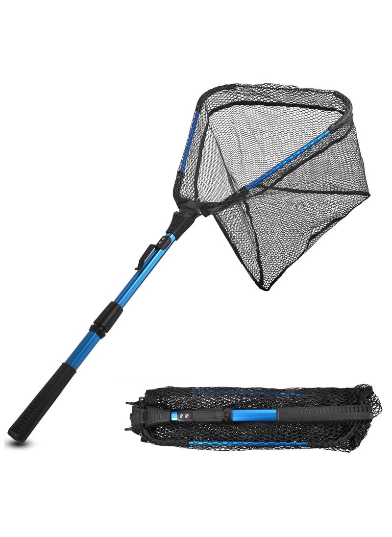 Folding Fishing Landing Net Telescopic Pole Handle Rubber Floating Fishing Net