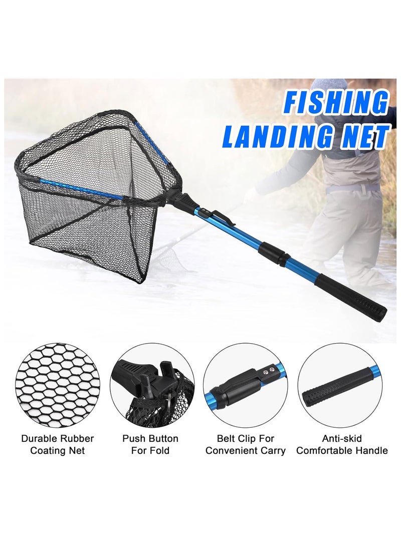 Folding Fishing Landing Net Telescopic Pole Handle Rubber Floating Fishing Net