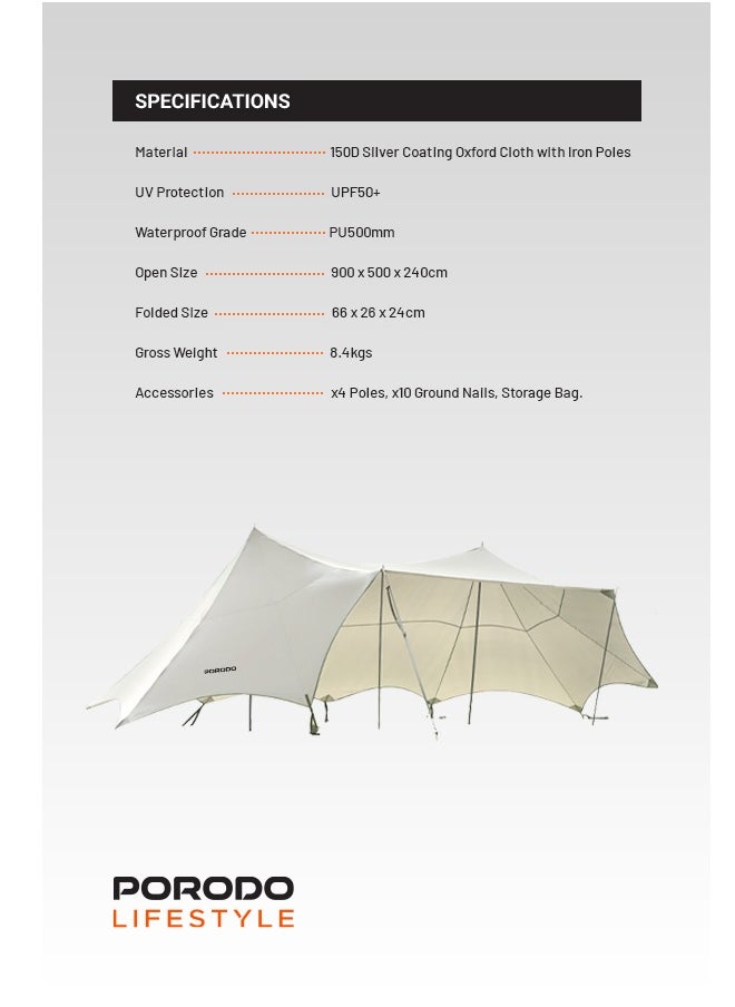 Camping Canopy Tent with UV Protection and PU500mm Waterproof Grade / 2.4m Height / Wind Resistant / Easy and Quick Assembly Tent - Off White