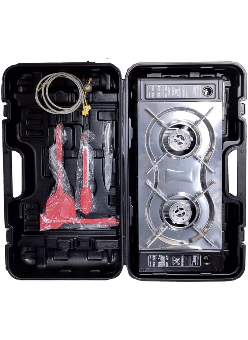 Portable Double Burner Gas Stove Set With Carry Bag