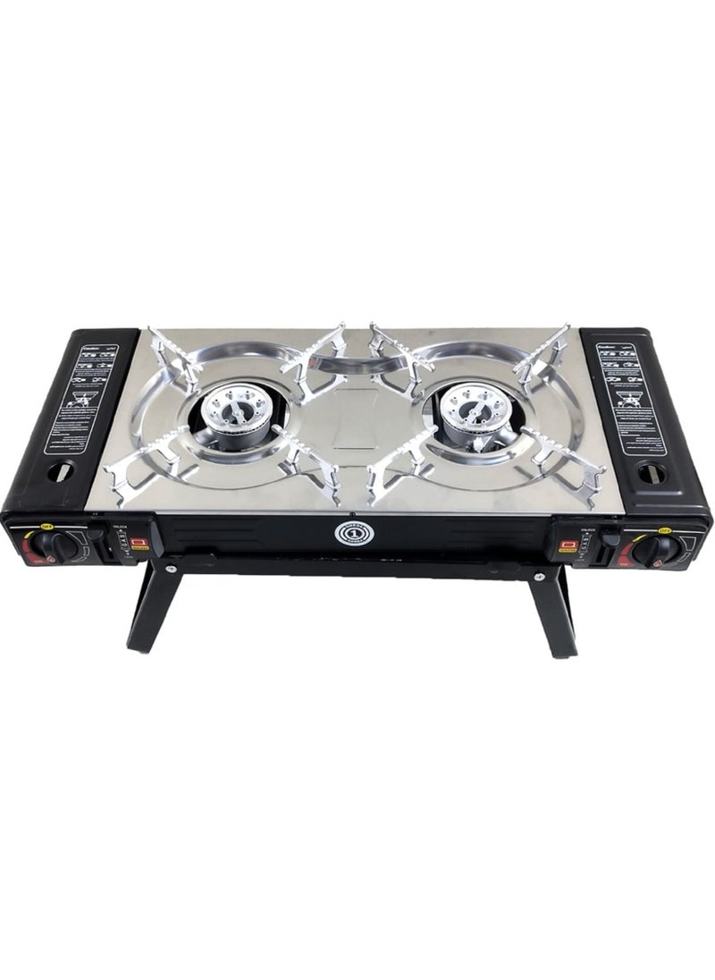 Portable Double Burner Gas Stove Set With Carry Bag