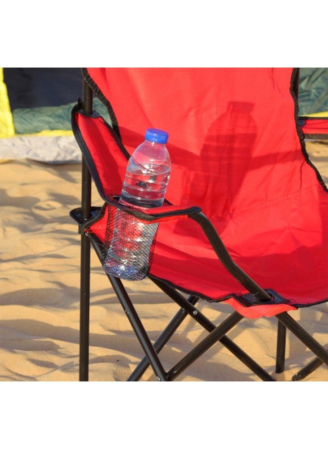 Portable Folding Camping Chair with Armrests - Red