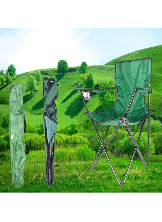 Portable Folding Camping Chair with Armrests - Green