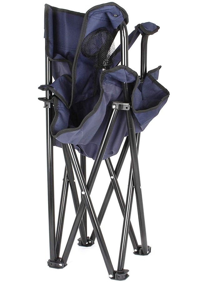 Portable Folding Camping Chair with Armrests - Dark Blue