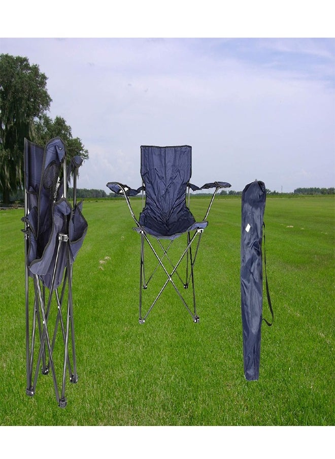 Portable Folding Camping Chair with Armrests - Dark Blue