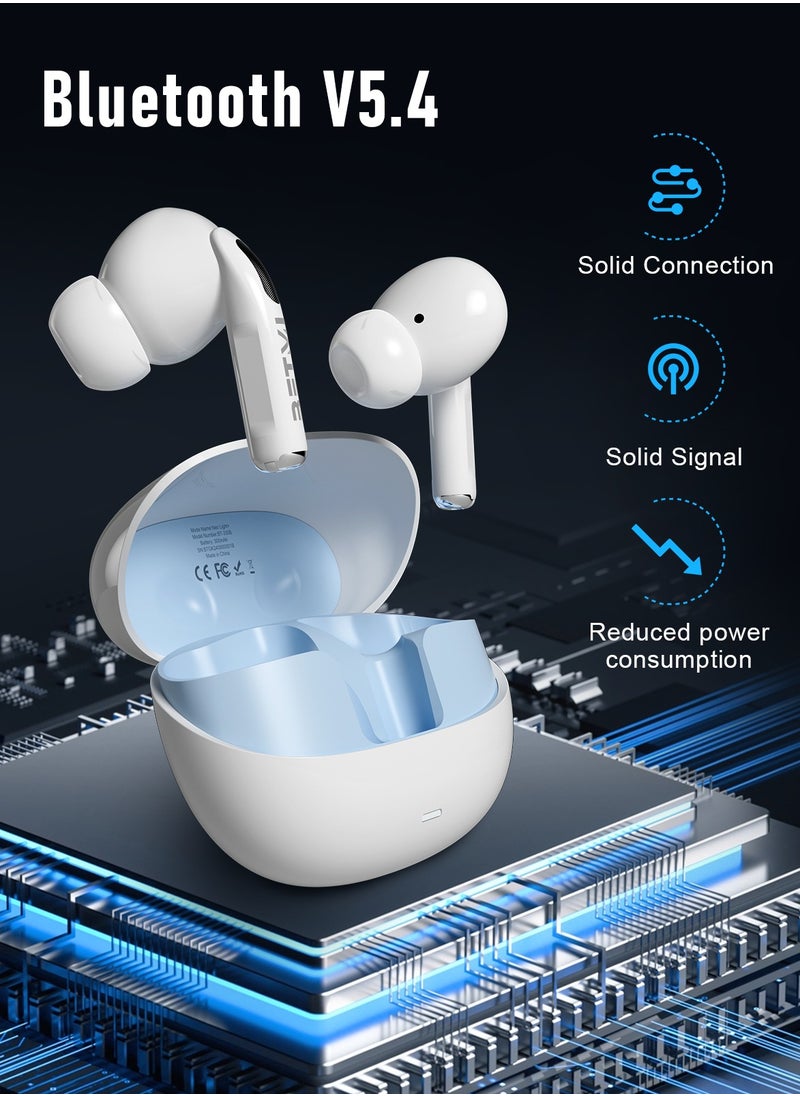 BETMI - True Wireless Earbuds - Fully In-Ear Bluetooth5.4 Headphones, IPX5 Waterproof TWS With Dual Mic For Sport, Light-Weight Earphones Playtime 40+Hours with Charging Case For Android iOS/iPhone - White