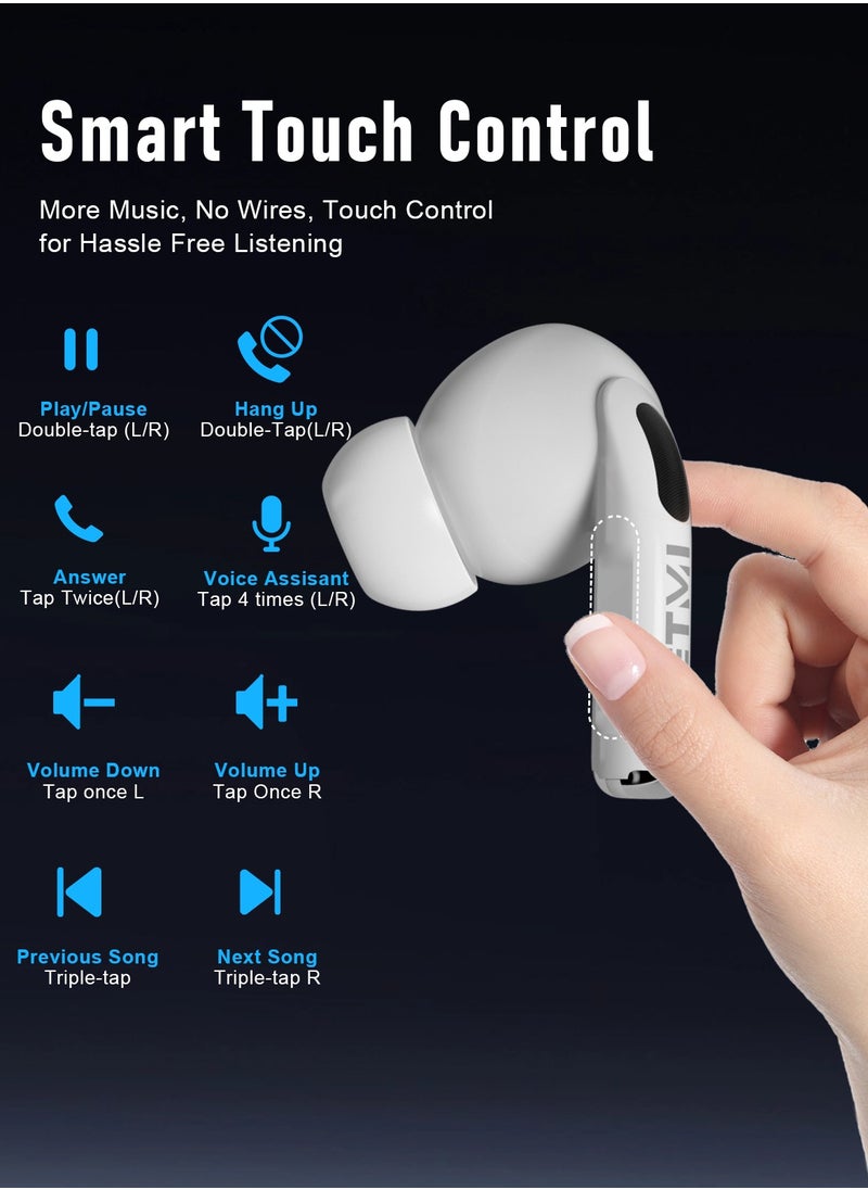 BETMI - True Wireless Earbuds - Fully In-Ear Bluetooth5.4 Headphones, IPX5 Waterproof TWS With Dual Mic For Sport, Light-Weight Earphones Playtime 40+Hours with Charging Case For Android iOS/iPhone - White