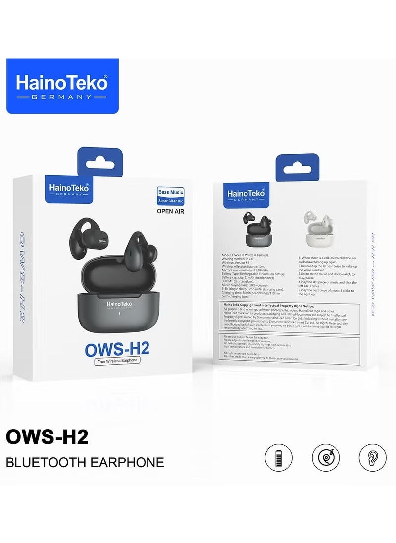 Haino Teko OWS H2 True Wireless Earphone With Super Clear Mic and High Bass Sound Quality White