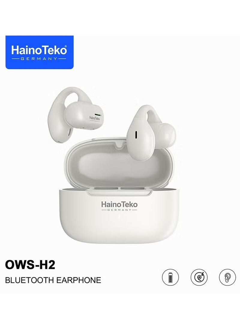 Haino Teko OWS H2 True Wireless Earphone With Super Clear Mic and High Bass Sound Quality White