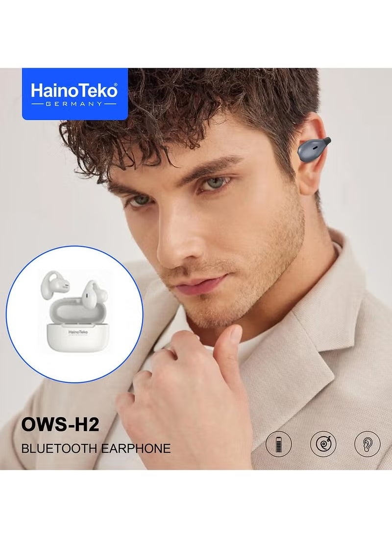 Haino Teko OWS H2 True Wireless Earphone With Super Clear Mic and High Bass Sound Quality White