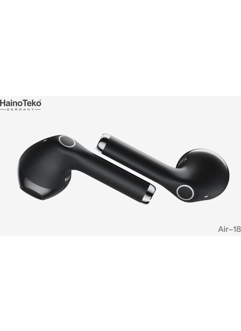 Haino Teko Air 18 True Wireless Earphone With Super Clear Microphone Multi Functional Touch Control Designed For Android Mobiles and Tablets Black