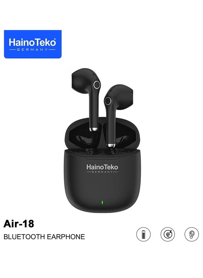 Haino Teko Air 18 True Wireless Earphone With Super Clear Microphone Multi Functional Touch Control Designed For Android Mobiles and Tablets Black