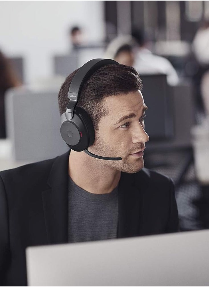Jabra Evolve2 85 Wireless PC Headset (Top Rated Office Headphone & Mic) Advanced Noise-Cancelling Stereo Headphones with Long Battery Life, UC Certified, and Bluetooth USB-A Adapter