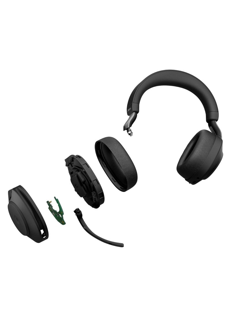 Jabra Evolve2 85 Wireless PC Headset (Top Rated Office Headphone & Mic) Advanced Noise-Cancelling Stereo Headphones with Long Battery Life, UC Certified, and Bluetooth USB-A Adapter